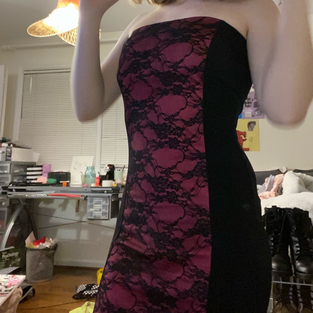 Cranberry with half lace design cocktail dress